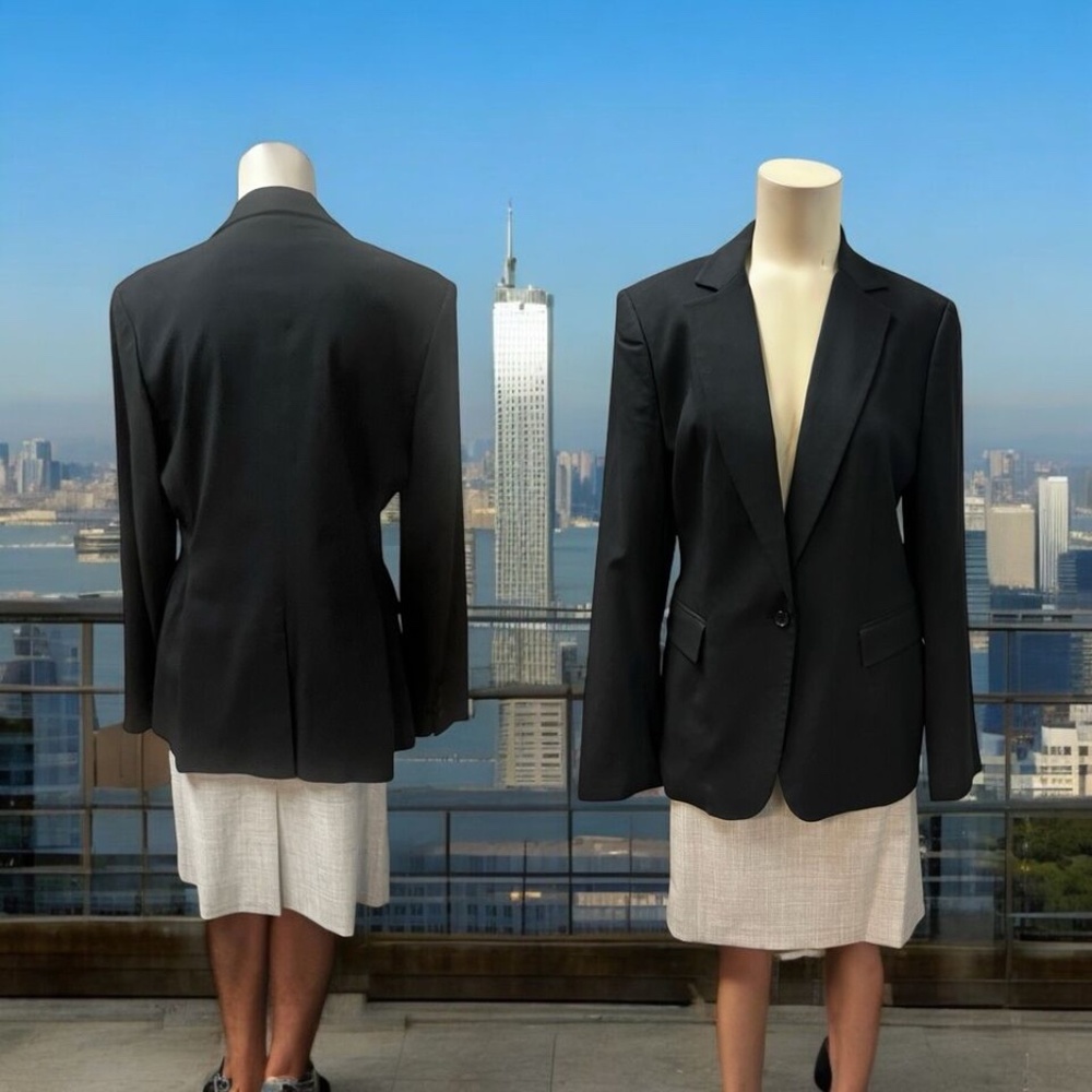 Express Design,Woman,Jacket Black+Skirts Gray Suit,Sz 12,Buttons,Long Sleeve.!